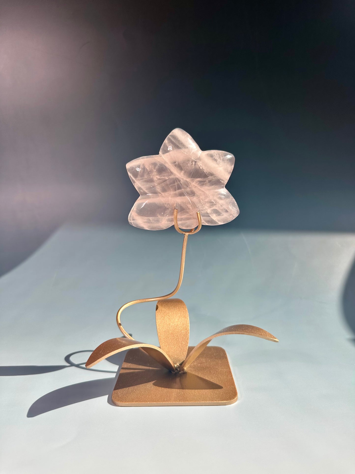 Rose Quartz Orchid Carving on Gold Stand | Intuitively Chosen Love, Grace & Heart Healing Energy