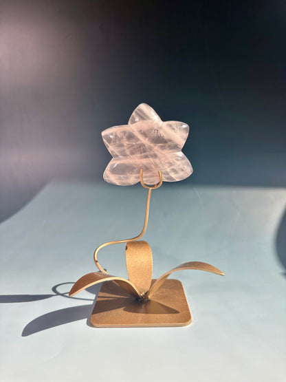 Rose Quartz Orchid Carving on Gold Stand | Intuitively Chosen Love, Grace & Heart Healing Energy