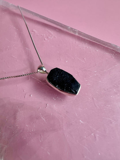 925 Sterling Silver Rough Black Tourmaline Bezel Necklace