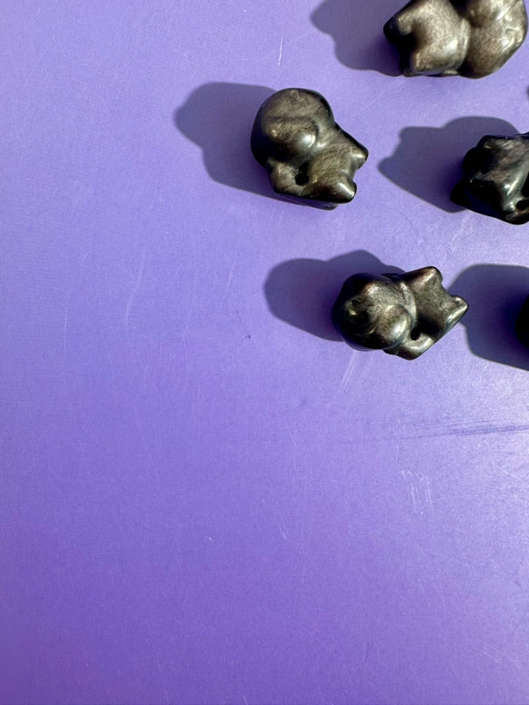 Mini Silver Sheen Obsidian Dog | Crystal Carving