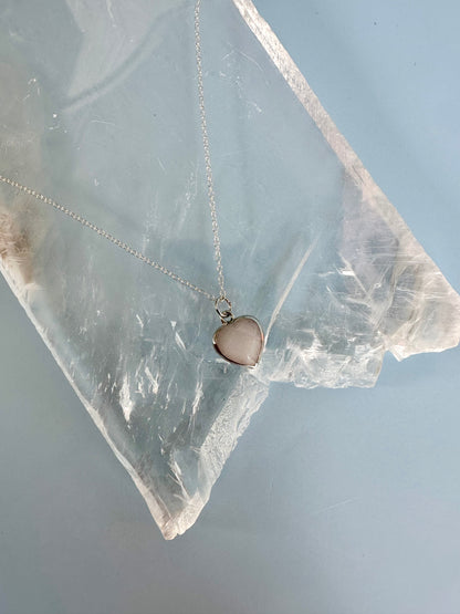 Brass Base with Silver Electroplated Finish White Jade Heart Necklace