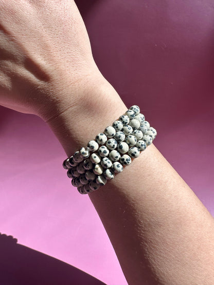 6mm Dalmatian Jasper Beaded Bracelet