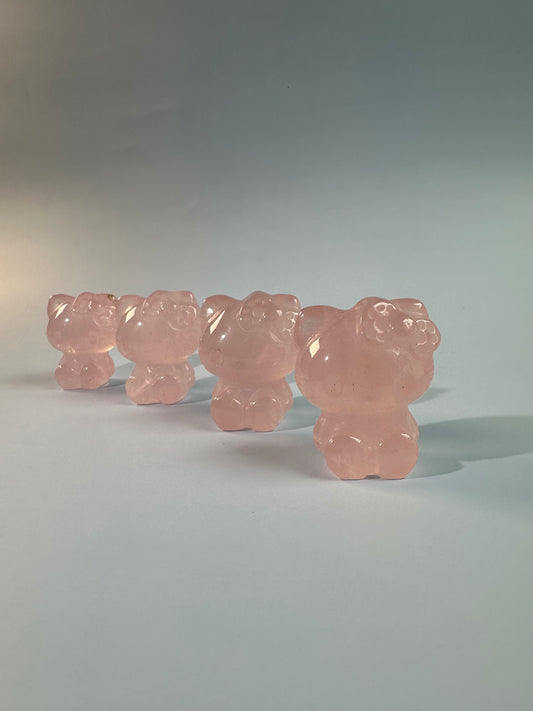 Rose Quartz Kawaii Hey Kitty Cat Quartz Carving