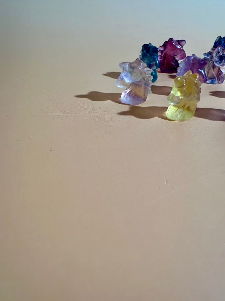 Mini Rainbow Fluorite Unicorn Head | Crystal Carving