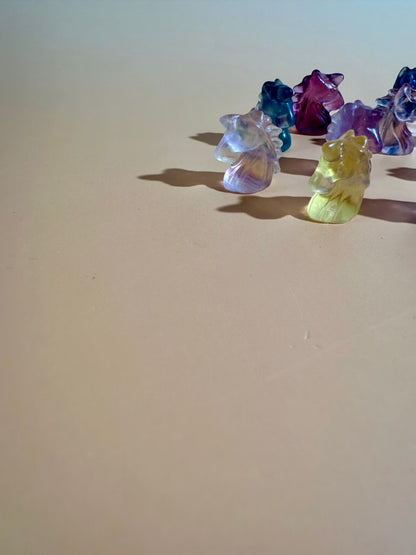 Mini Rainbow Fluorite Unicorn Head | Crystal Carving