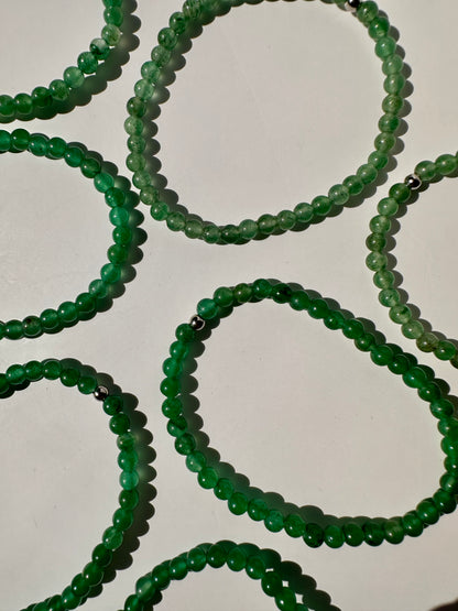 4mm Green Aventurine with Silver Accent Bead Beaded Bracelet