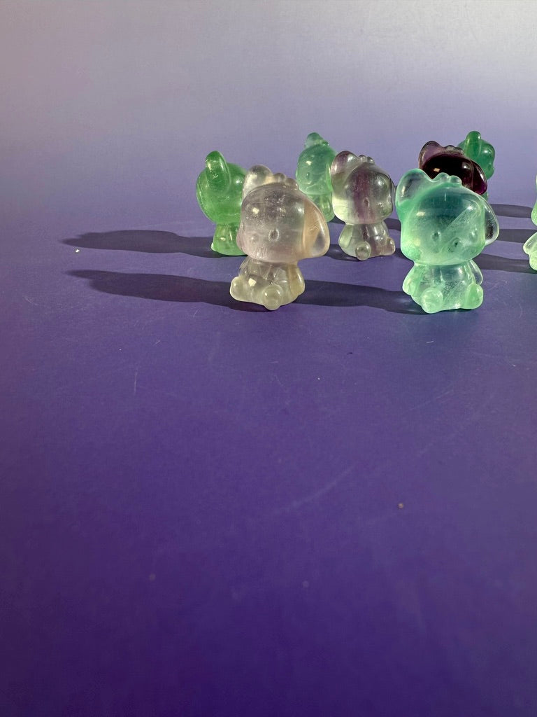 Mini Rainbow Fluorite Pochacco Kawaii Dog | Crystal Carving