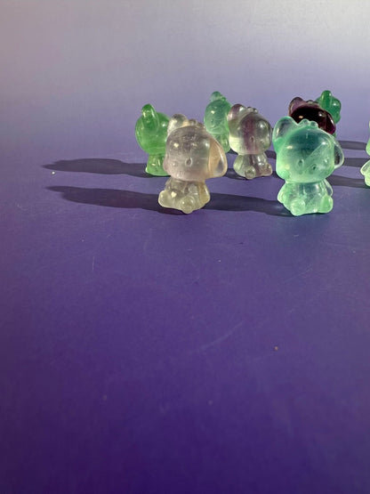 Mini Rainbow Fluorite Pochacco Kawaii Dog | Crystal Carving