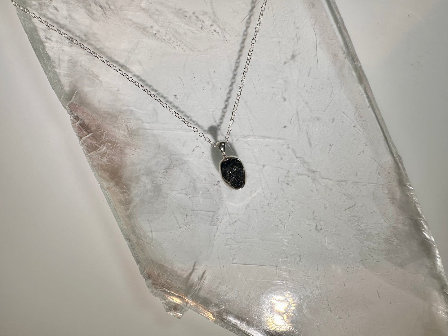 925 Sterling Silver Rough Black Tourmaline Bezel Necklace