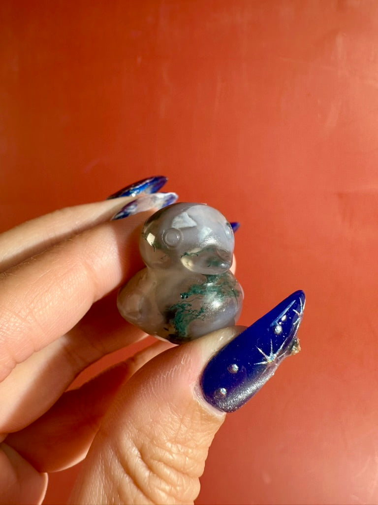 Moss Agate Duck | Cute Green Crystal Carving