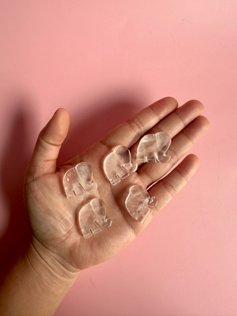 Flat Clear Quartz Elephant Carving