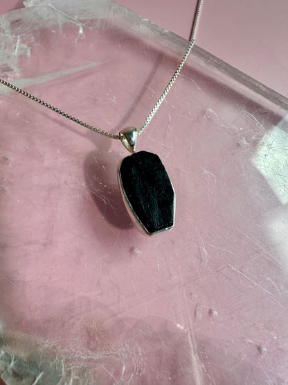 925 Sterling Silver Rough Black Tourmaline Bezel Necklace