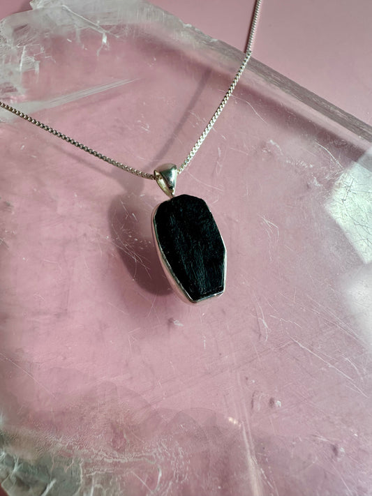 925 Sterling Silver Rough Black Tourmaline Bezel Necklace