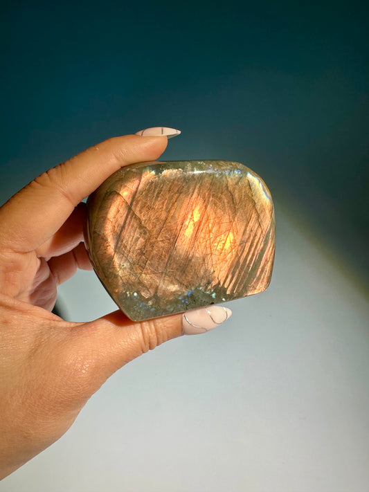 Medium Orange Flash Labradorite Standing Freeform – Option A