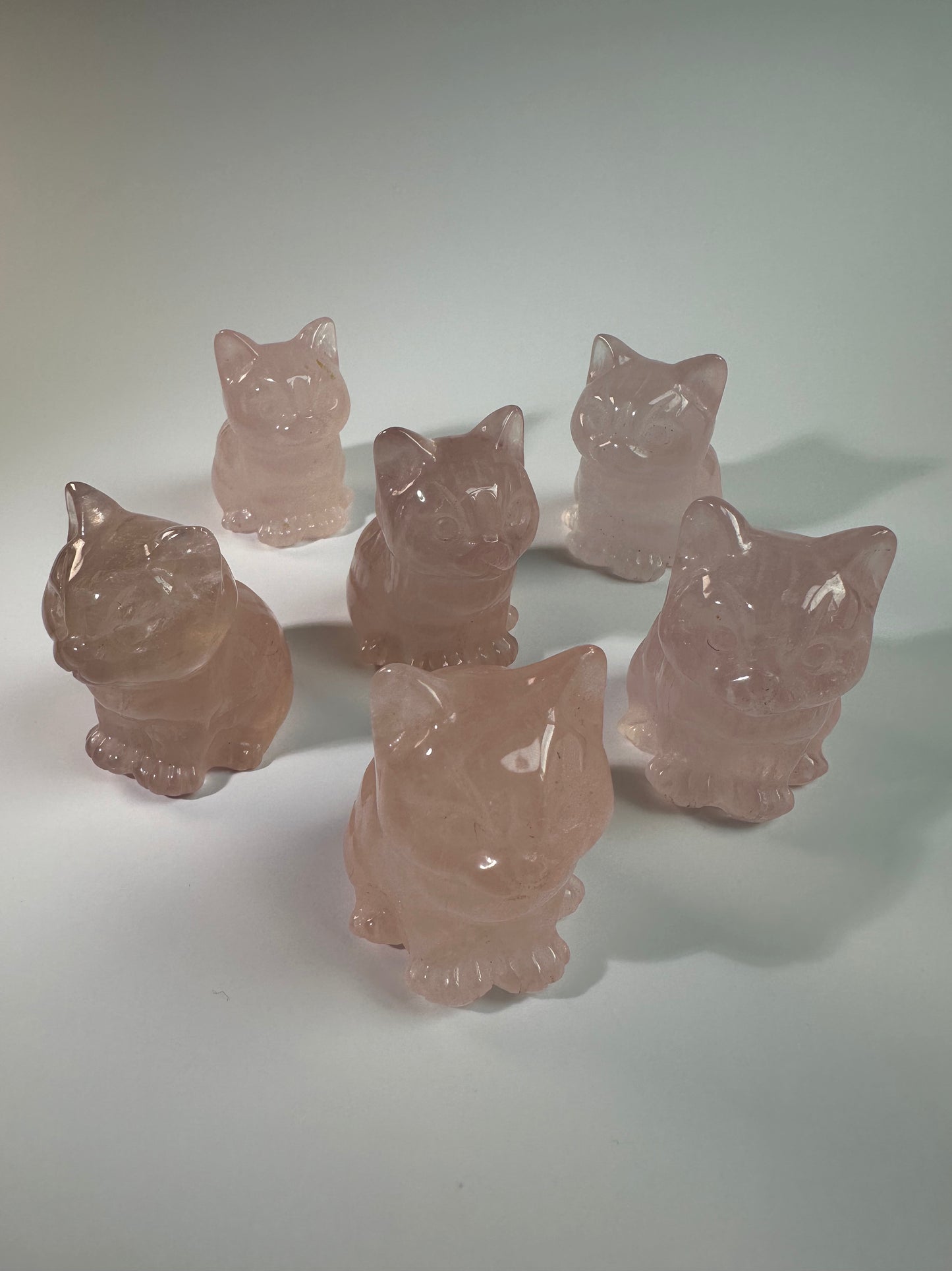 Rose Quartz Sitting Cat Carving