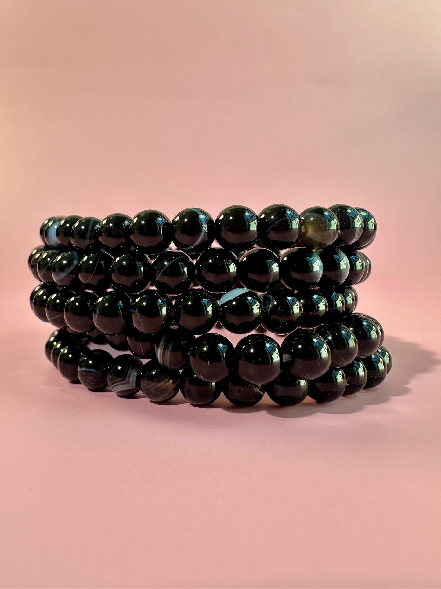 6mm Black Agate Beaded Bracelet