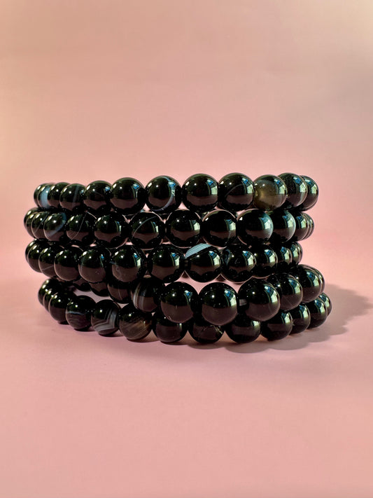 6mm Black Agate Beaded Bracelet