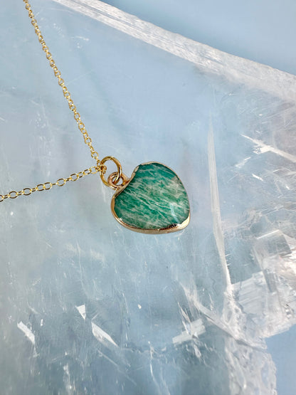 Brass Base with 18K Gold Tone Electroplated Finish Amazonite Heart Necklace