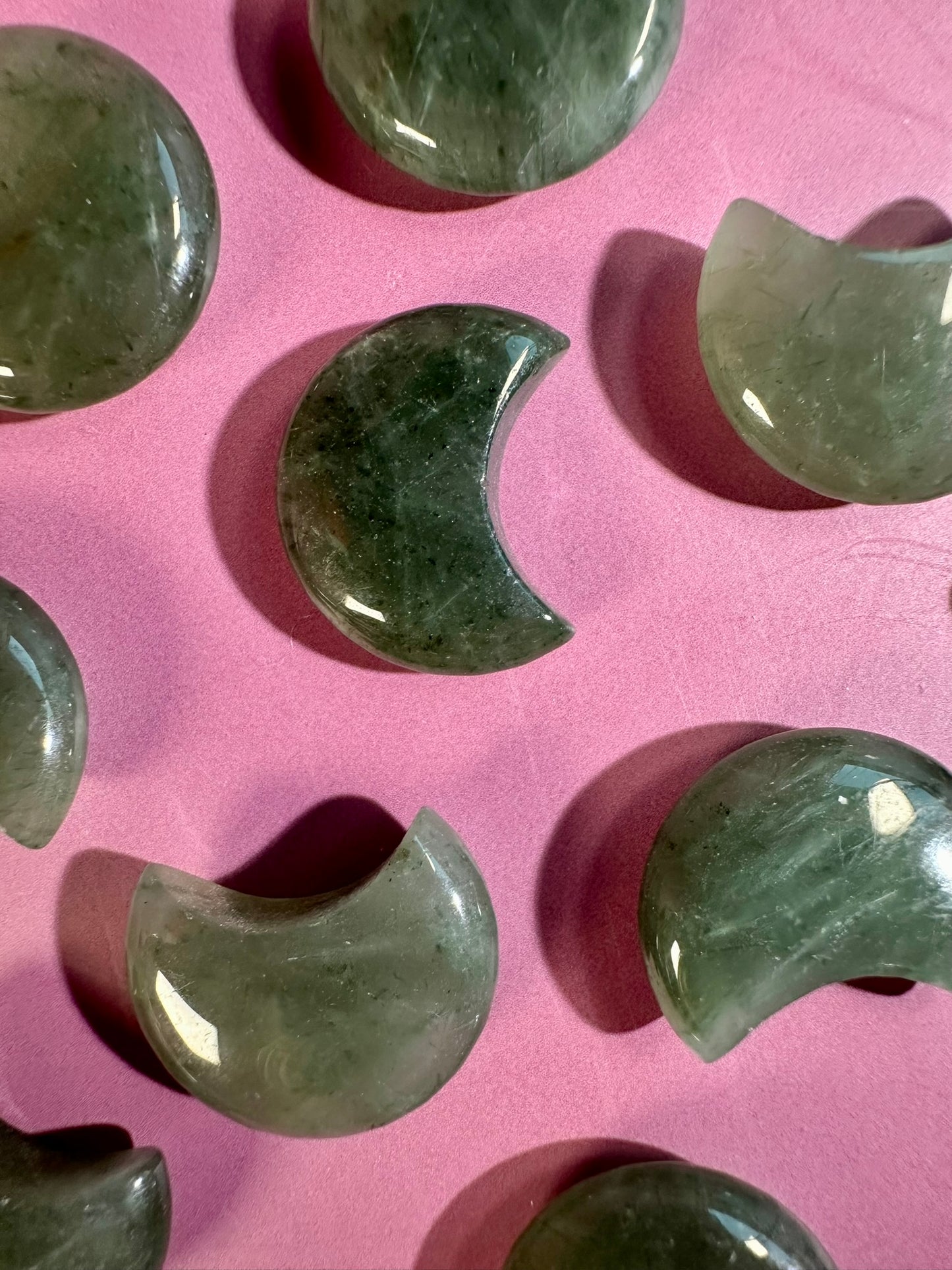 Mini Green Strawberry Quartz Crescent Moon