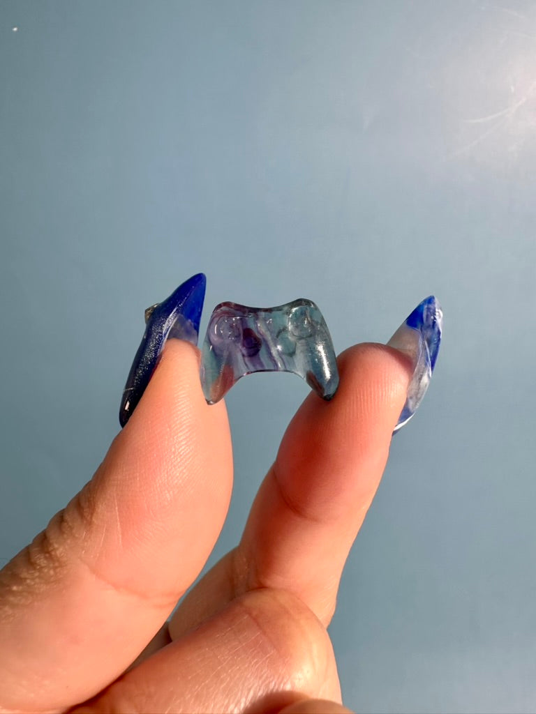 Mini Rainbow Fluorite Game Controller | Gamer Crystal Carving
