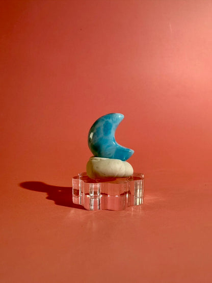 Small Larimar Crescent Moon | One-of-a-Kind Blue Crystal Carving