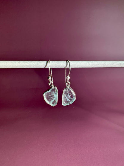 925 Sterling Silver Rough Aquamarine Dangle Earrings