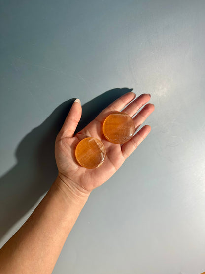 Honey Calcite Round Flat Palm