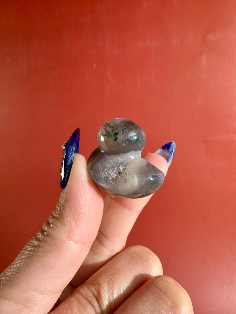 Moss Agate Duck | Cute Green Crystal Carving