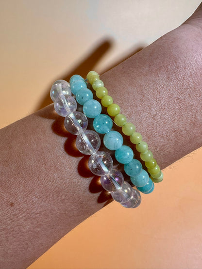 Bracelet Bundle Set: “Summer Skies" - Amazonite, Aura Clear Quartz & Lemon Quartz