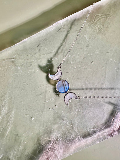 925 Sterling Silver Moonstone & Labradorite Moon Phase Necklace