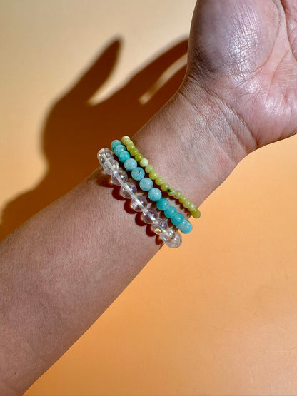 Bracelet Bundle Set: “Summer Skies" - Amazonite, Aura Clear Quartz & Lemon Quartz