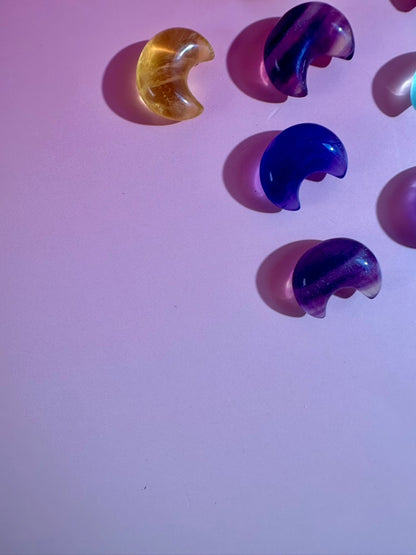 Small Rainbow Fluorite Crescent Moon | Crystal Carving