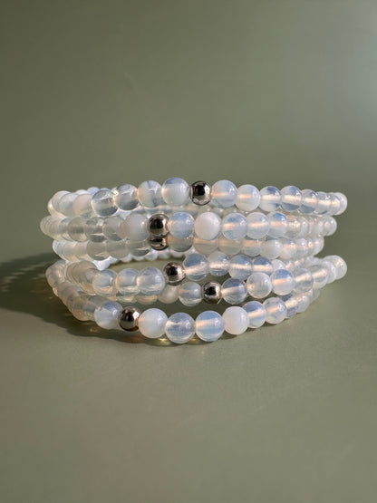 4mm Opalite with Silver Accent Bead Beaded Bracelet