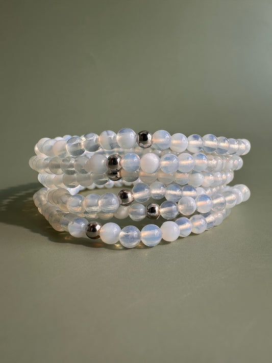 4mm Opalite with Silver Accent Bead Beaded Bracelet
