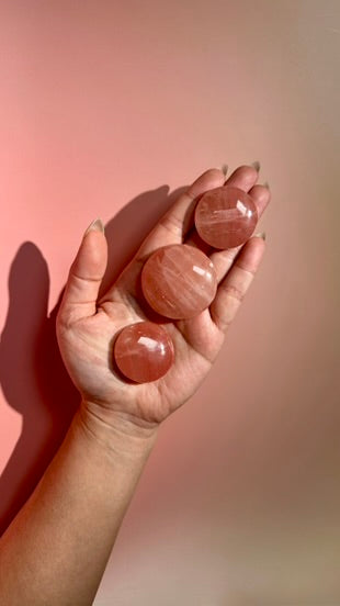 Rose Calcite Round Flat Palm