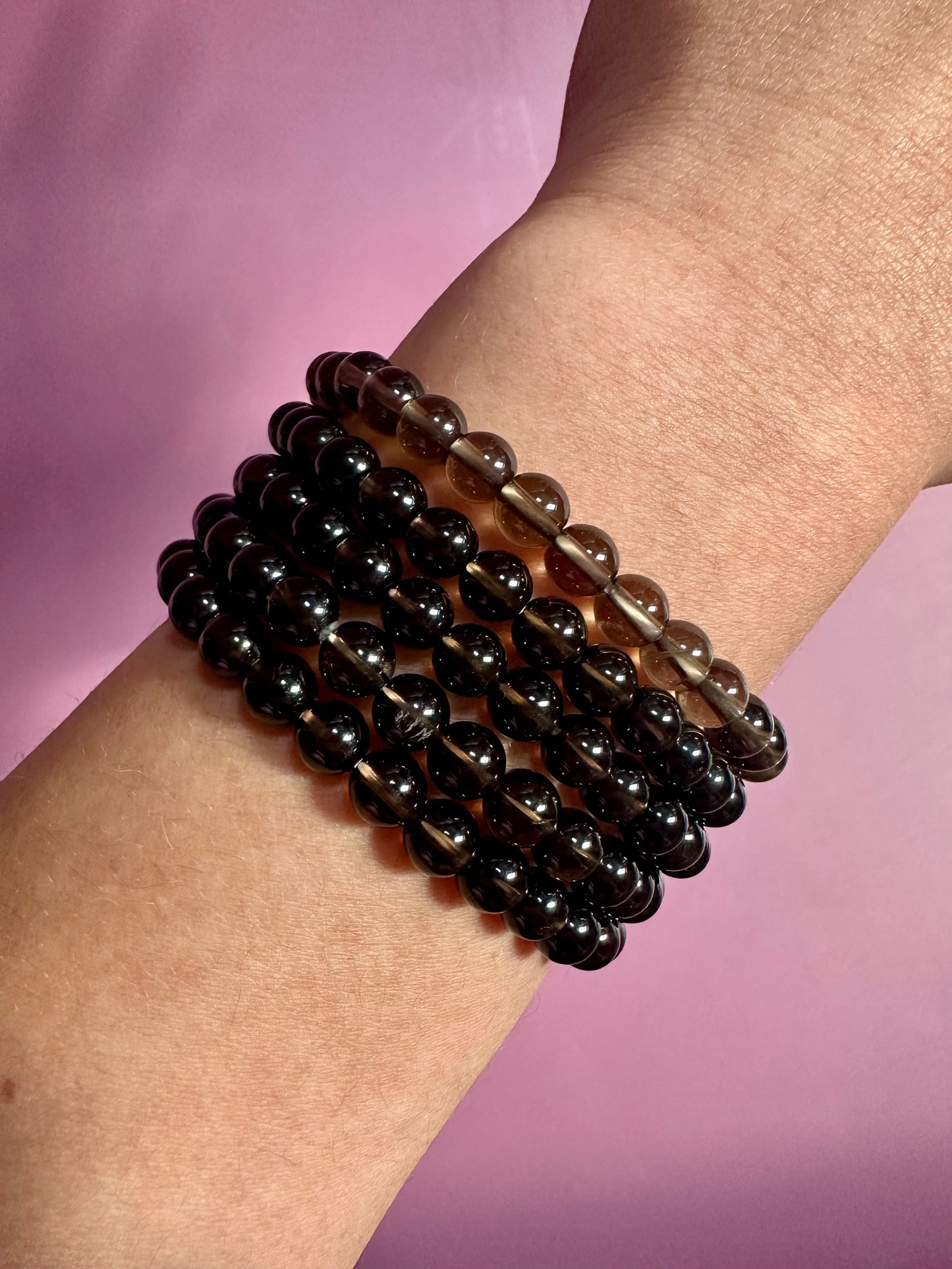 6mm Smoky Quartz Beaded Bracelet