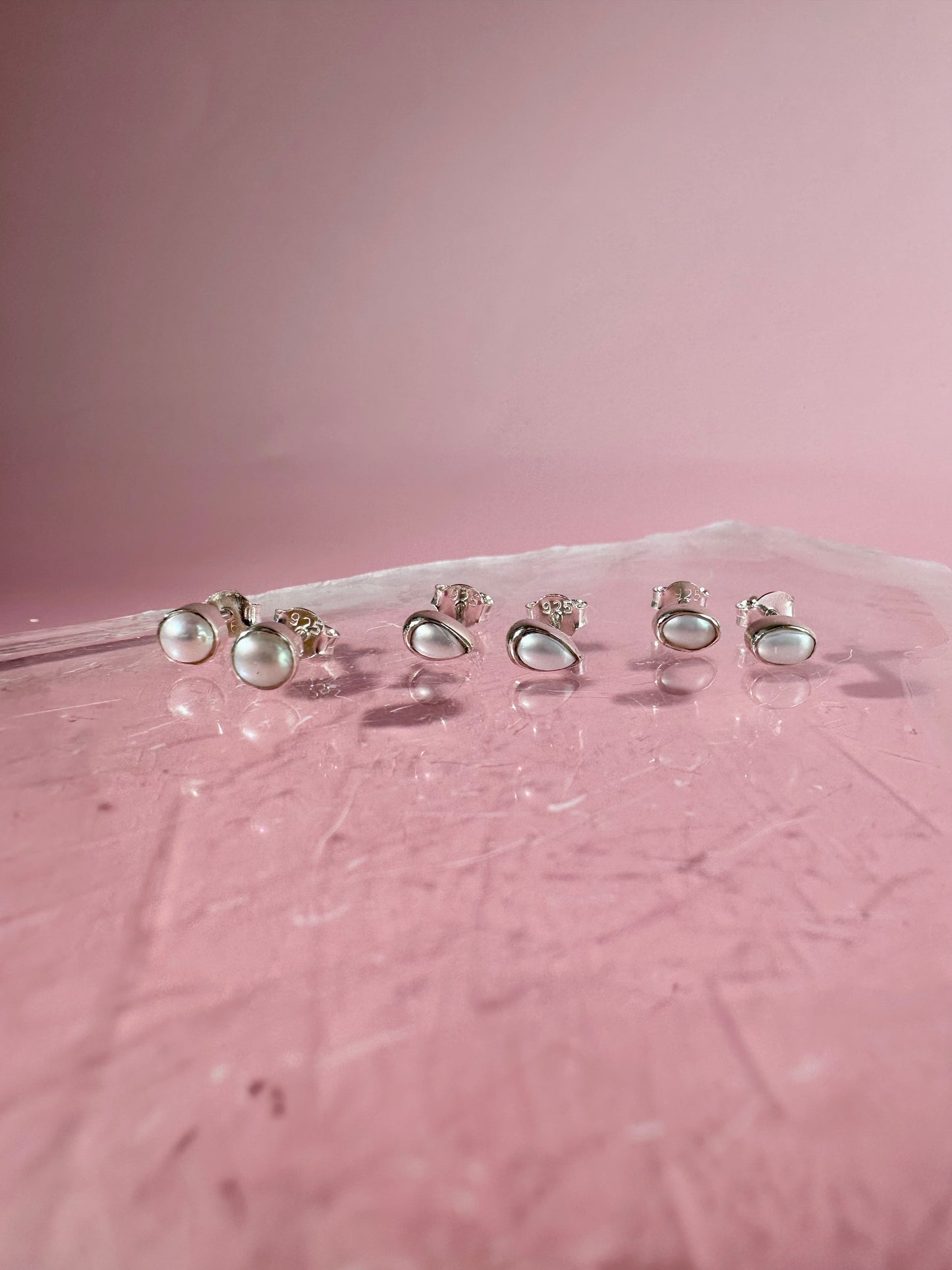 925 Sterling Silver Pearl Bezel Stud Earrings