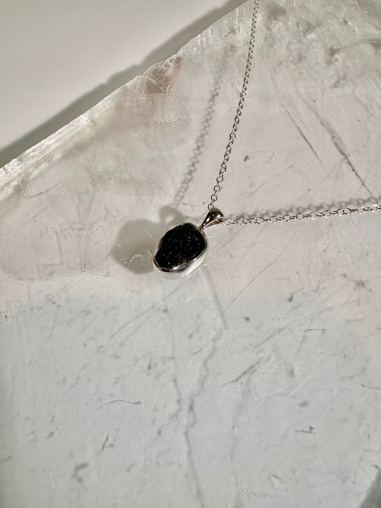925 Sterling Silver Rough Black Tourmaline Bezel Necklace