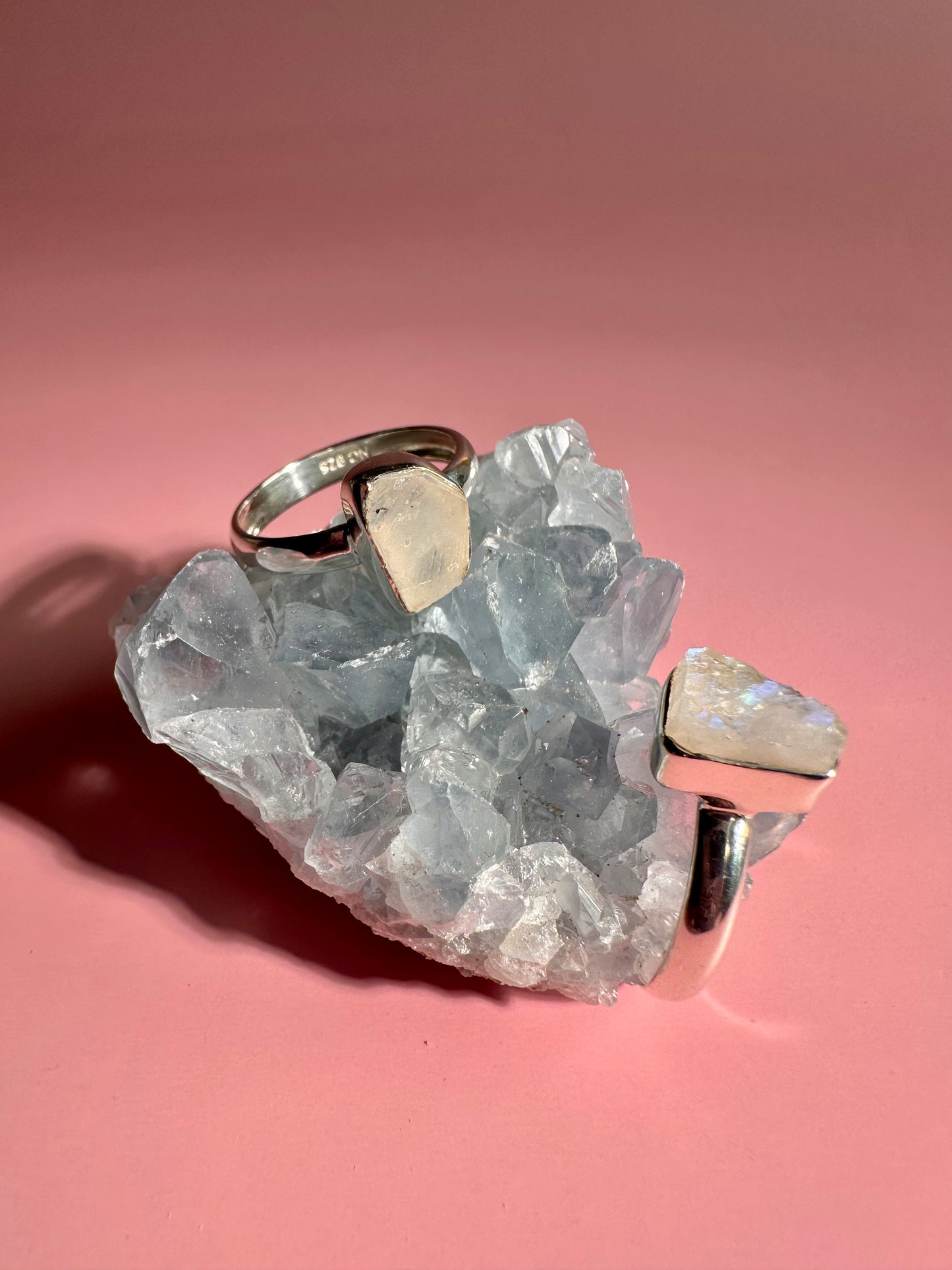 925 Sterling Silver Rough Rainbow Moonstone Bezel Ring