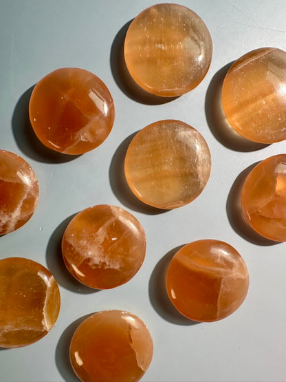 Honey Calcite Round Flat Palm