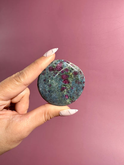 Ruby Kyanite Round Flat Palm