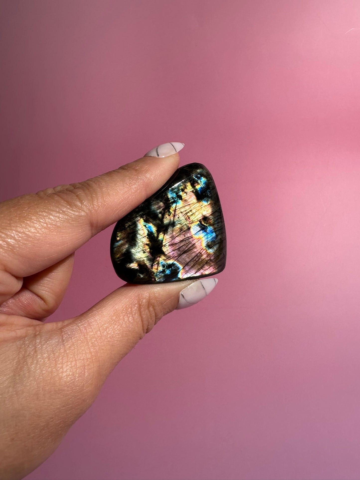 Small Oil Slick Rainbow Flash Labradorite Standing  Freeform – Option M