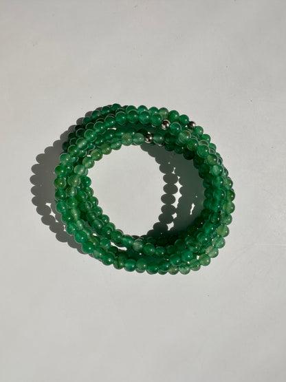4mm Green Aventurine with Silver Accent Bead Beaded Bracelet