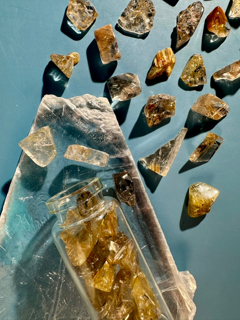 Brazilian Golden Rutile Chip Vial | Polished Quartz for Clarity, Manifestation & Positive Energy