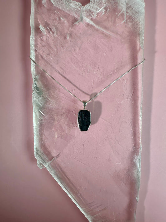 925 Sterling Silver Rough Black Tourmaline Bezel Necklace
