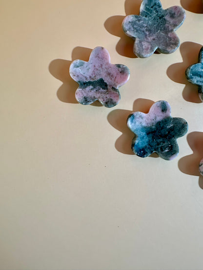 Thulite & Epidote Flower Worry Stone | Pink Green Crystal