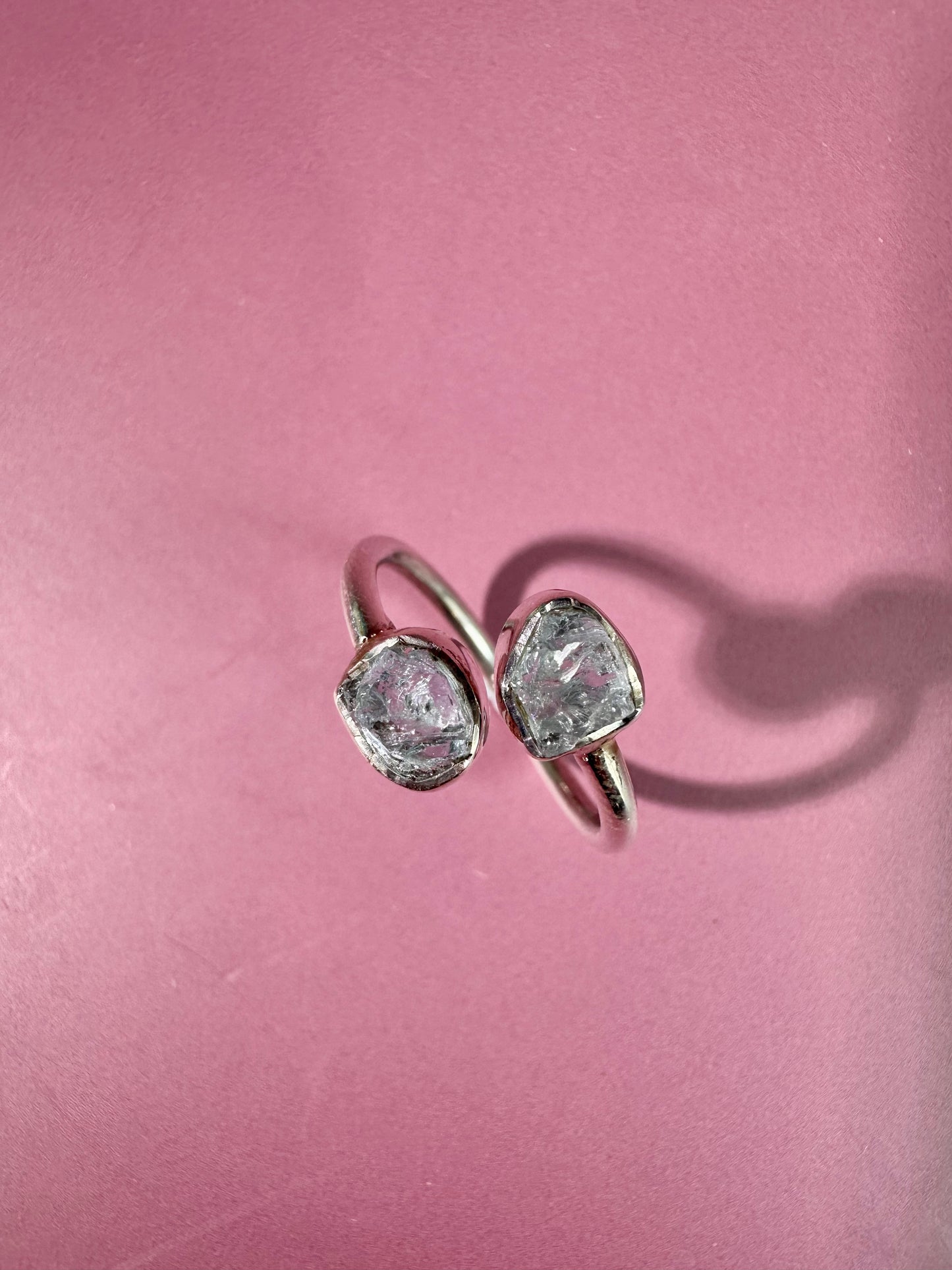 925 Sterling Silver Rough Aquamarine Bezel Two-Stone Adjustable Ring