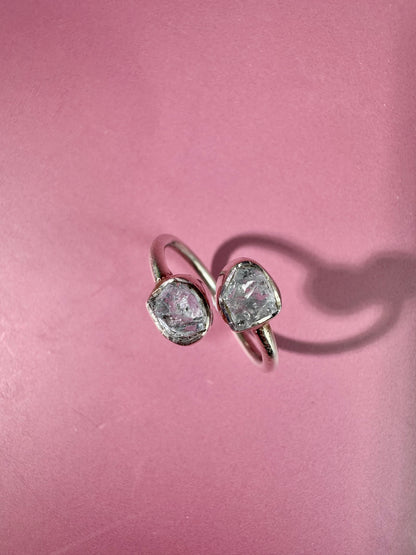 925 Sterling Silver Rough Aquamarine Bezel Two-Stone Adjustable Ring