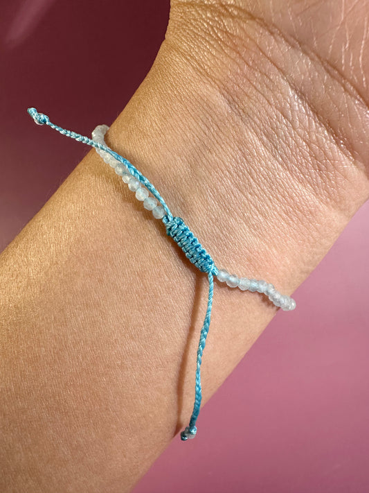 2mm Aquamarine Adjustable Beaded Bracelet