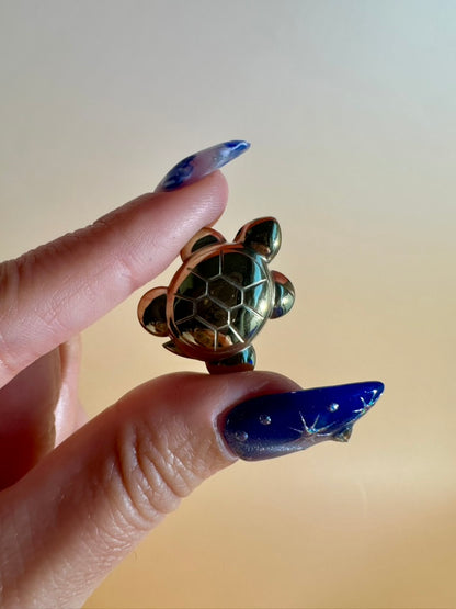 Small Golden Hematite Turtle | Metallic Crystal Carving